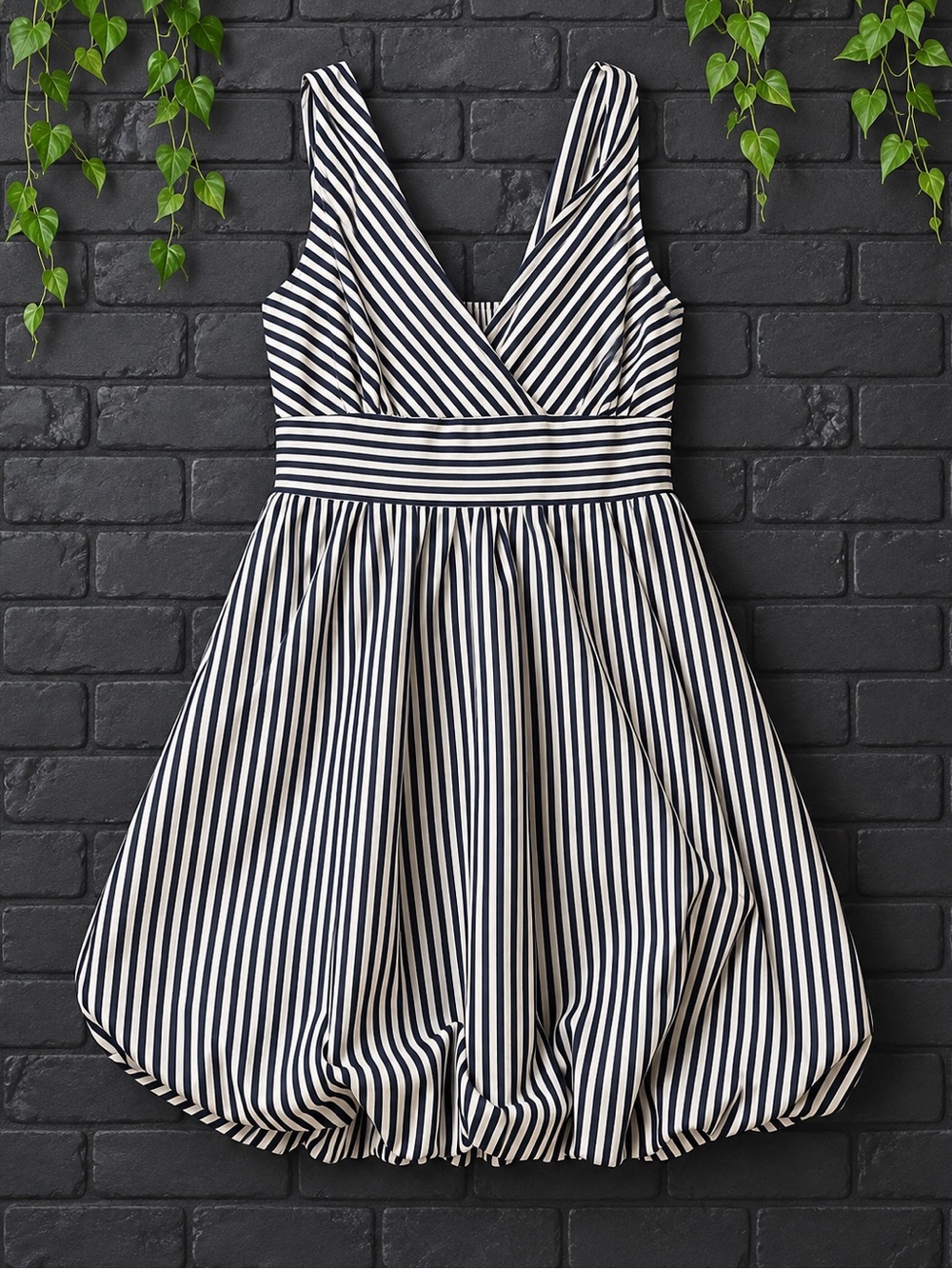 Poetry Navy & Cream Striped Bubble Mini Dress M